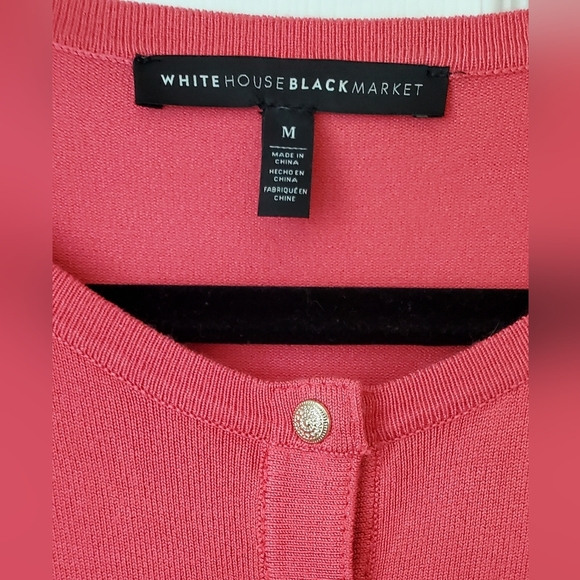 White House Black Market Coral 3/4 Sleeve Snap Closure Cropped Cardigan Size M - Picture 2 of 6